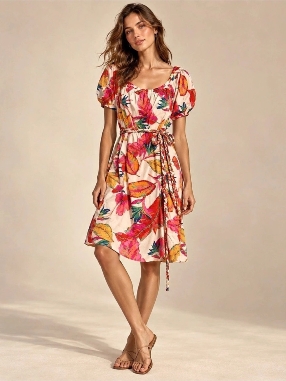 Nine West Floral Mini Dress in Pink & Red with Belt Size XL